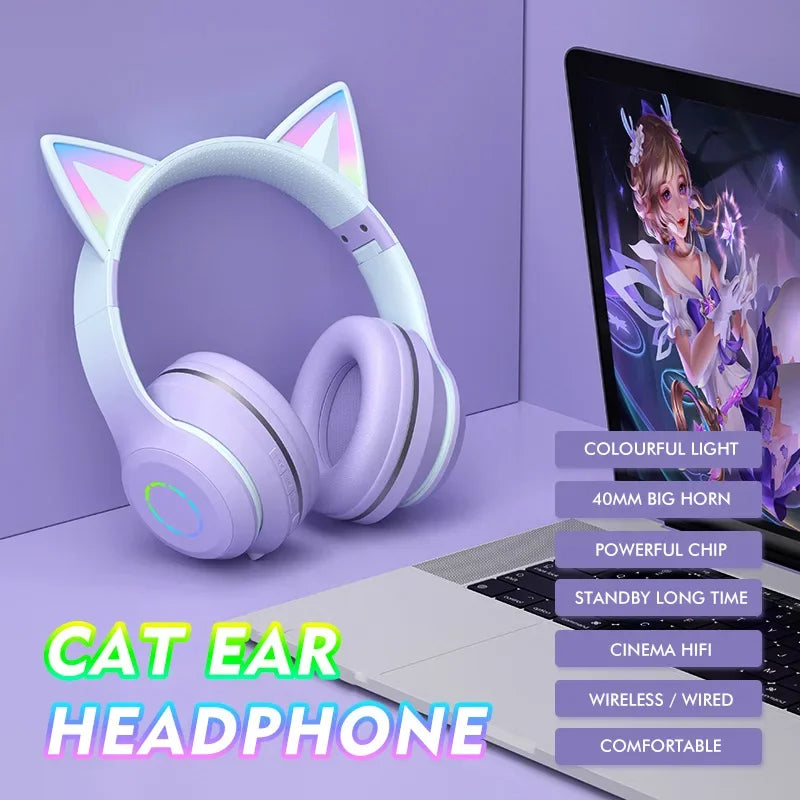 Cute Cat Bluetooth Light Headphones Wireless Bluetooth Earphone