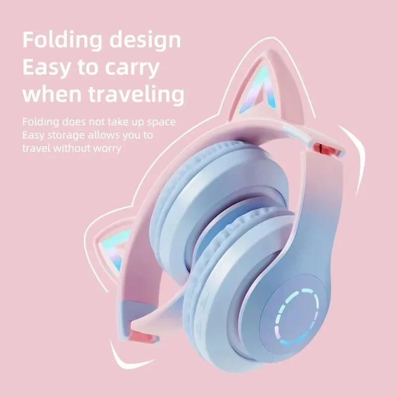 Cute Cat Bluetooth Light Headphones Wireless Bluetooth Earphone