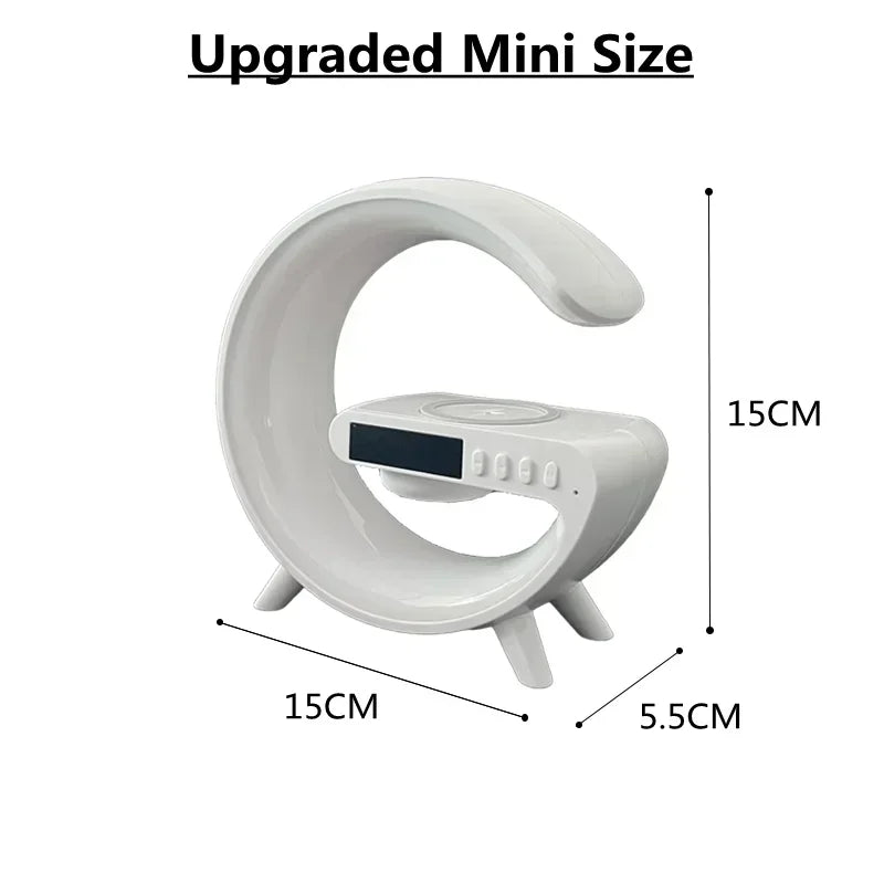 Multifunction Wireless Charger Stand Pad – RGB Light Alarm Clock Speaker,