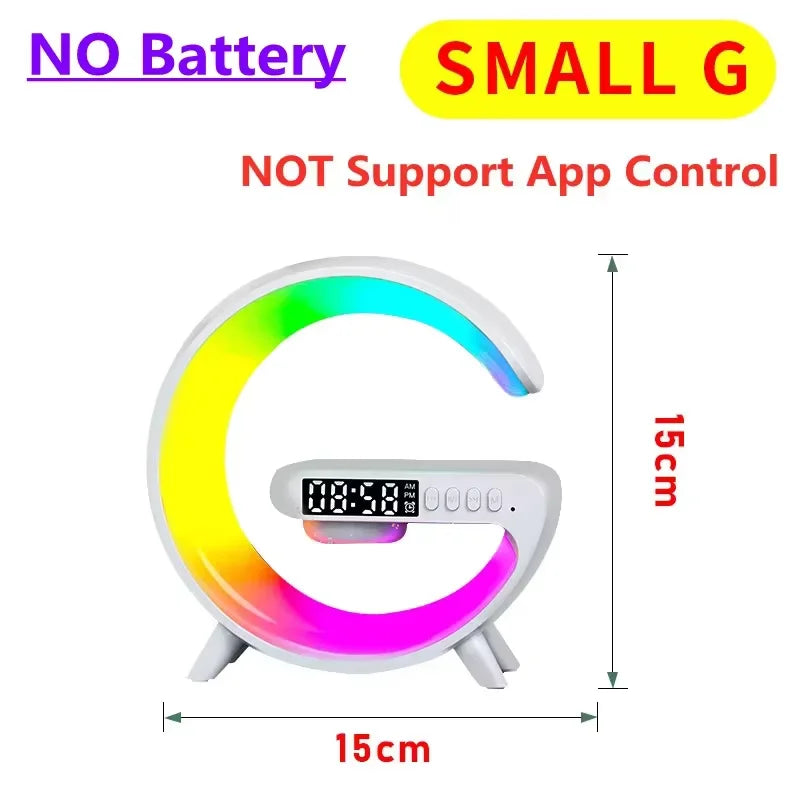 Multifunction Wireless Charger Stand Pad – RGB Light Alarm Clock Speaker,