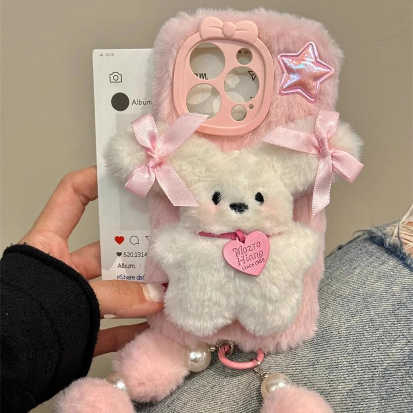 Pink Plush 3D Doll Case with Chain