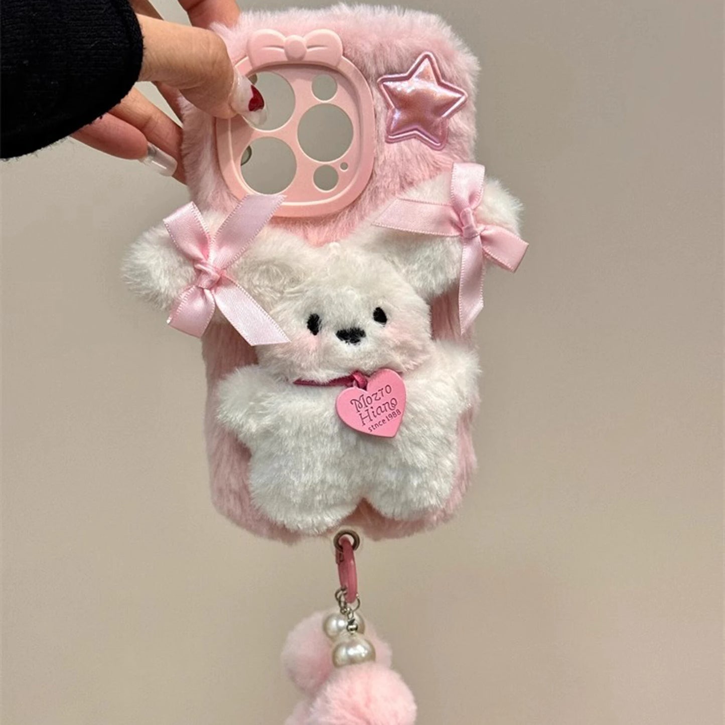 Pink Plush 3D Doll Case with Chain