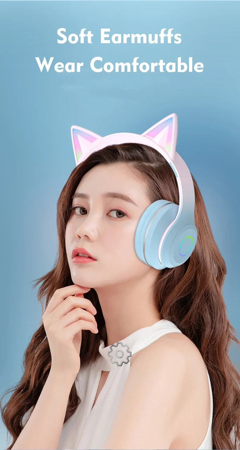 Cute Cat Bluetooth Light Headphones Wireless Bluetooth Earphone