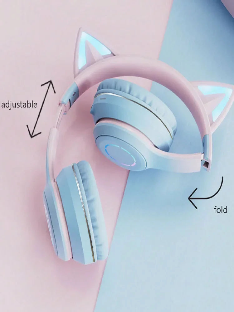 Cute Cat Bluetooth Light Headphones Wireless Bluetooth Earphone
