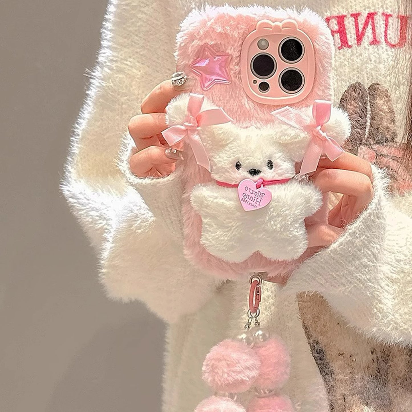 Pink Plush 3D Doll Case with Chain