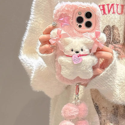 Pink Plush 3D Doll Case with Chain