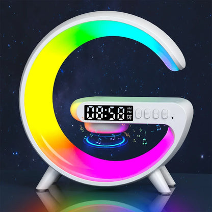 Multifunction Wireless Charger Stand Pad – RGB Light Alarm Clock Speaker,