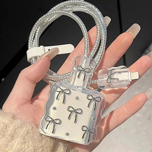 Transparent Shining Bowknot Cellphone Charger Protective Case