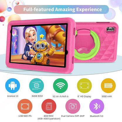 VASOUN 8 Inch Kids Tablet – Android 13, 4GB+4GB Expandable RAM