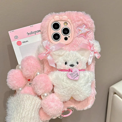 Pink Plush 3D Doll Case with Chain
