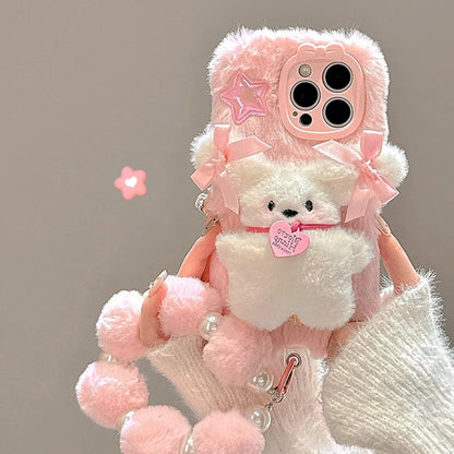 Pink Plush 3D Doll Case with Chain
